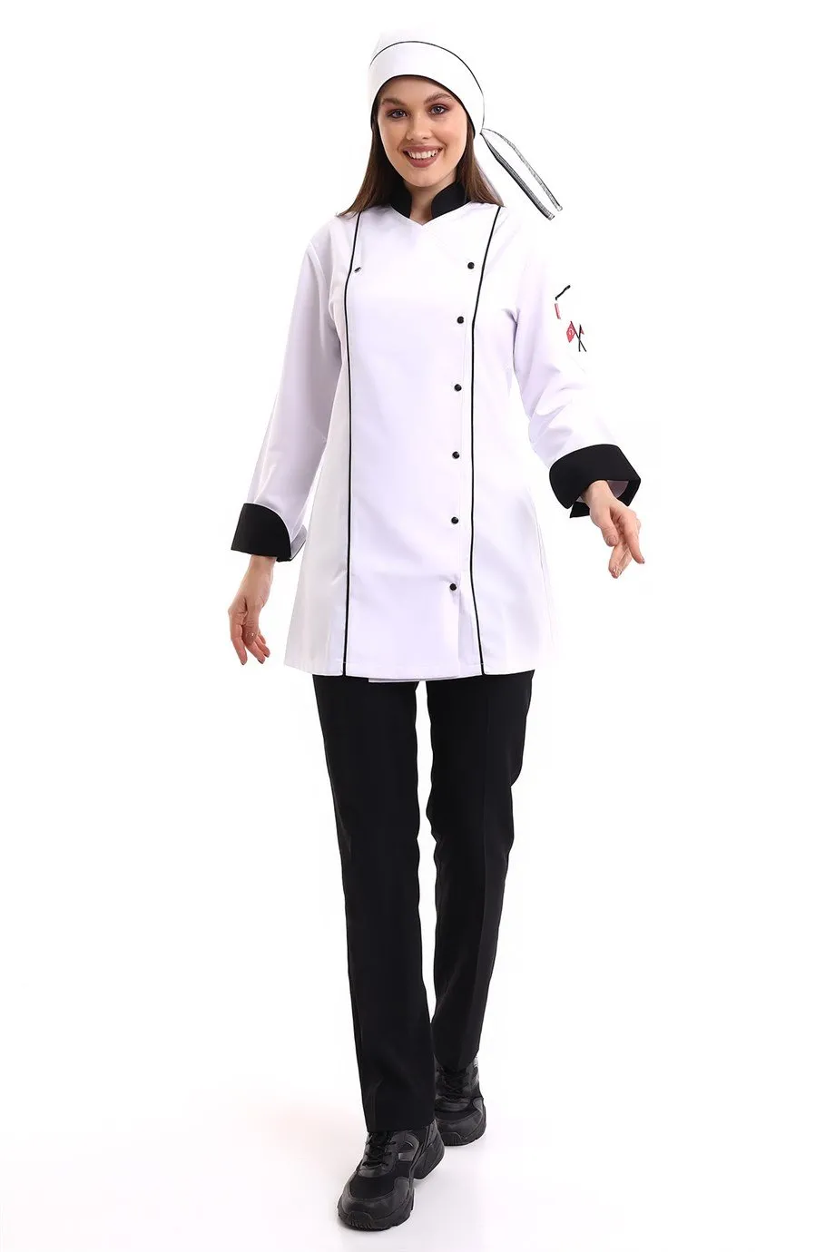 Kadın Aşçı Ceket 01 - Beyaz Siyah Biye