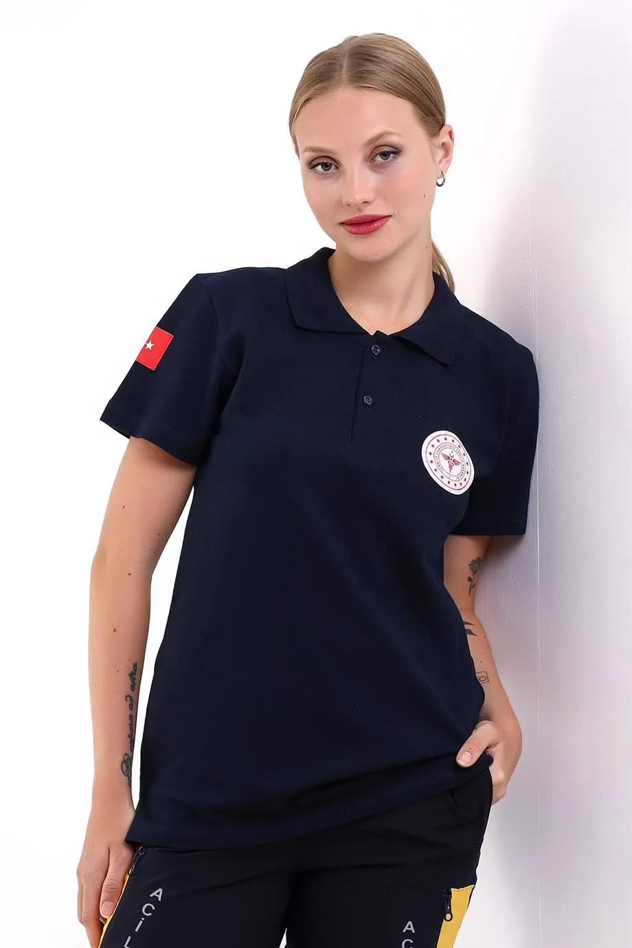 Paramedik Yakalı Unisex Tshirt Kısa Kol - Lacivert