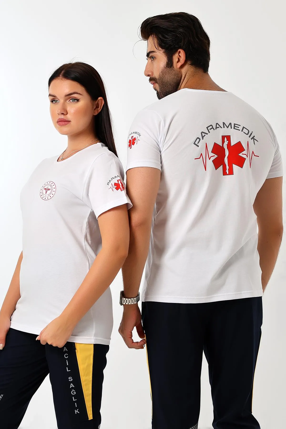 Paramedik Yuvarlak Yaka Penye Kısa Kol Tshirt - Beyaz