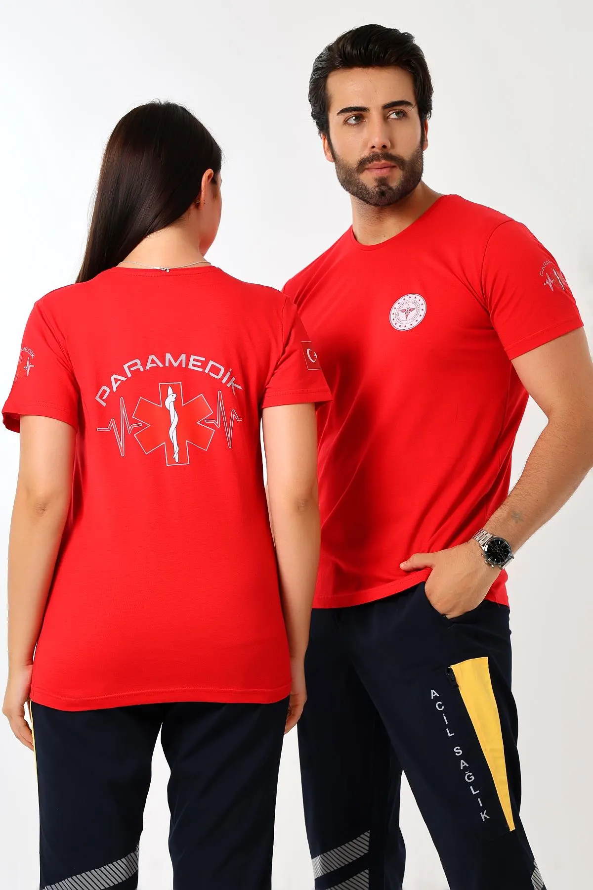 Paramedik Yuvarlak Yaka Penye Kısa Kol Tshirt - Kırmızı