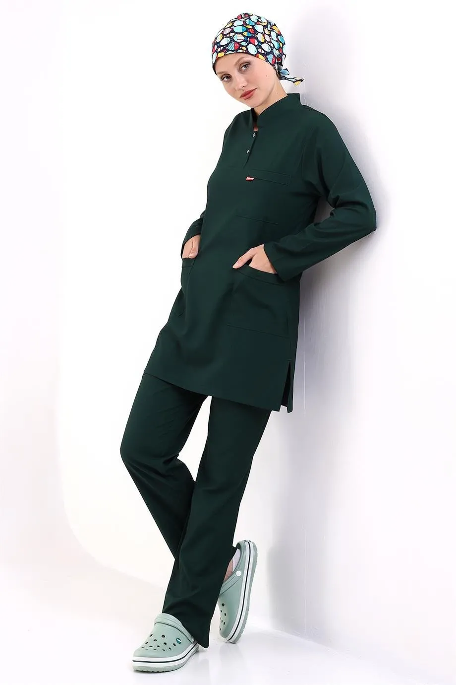 Soft Likralı Tesettür Forma Takım İki Çıtçıt  6429 Ördek Başı Yeşili