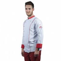 Erkek Aşçı Ceket 01 - Beyaz Kırmızı Biye