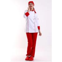 Kadın Aşçı Ceket 01 - Beyaz-Kırmızı Biye