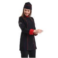 Kadın Aşçı Ceket 01 - Siyah Kırmızı Biye