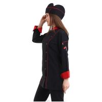 Kadın Aşçı Ceket 01 - Siyah Kırmızı Biye
