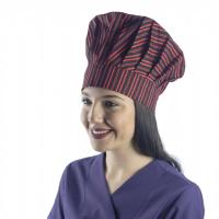 Kırmızı Siyah Çizgi Desenli Aşçı Mantar Şapka - Unisex